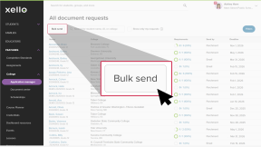 Click to enlarge All document requests page in Xello. The cursor is clicking "Bulk send".